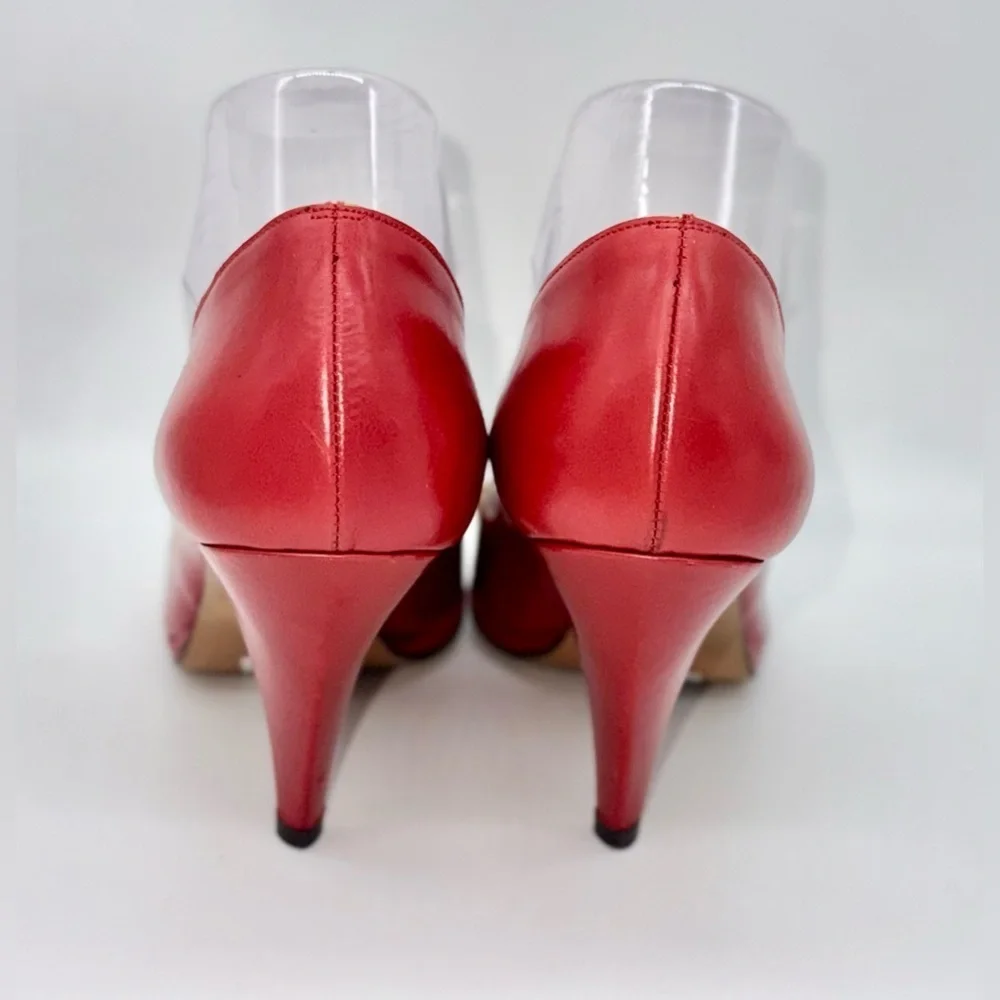 LULU GUINNESS Red Leather 3” Heels Old Style Diamond Accents Size: 39/ US:8